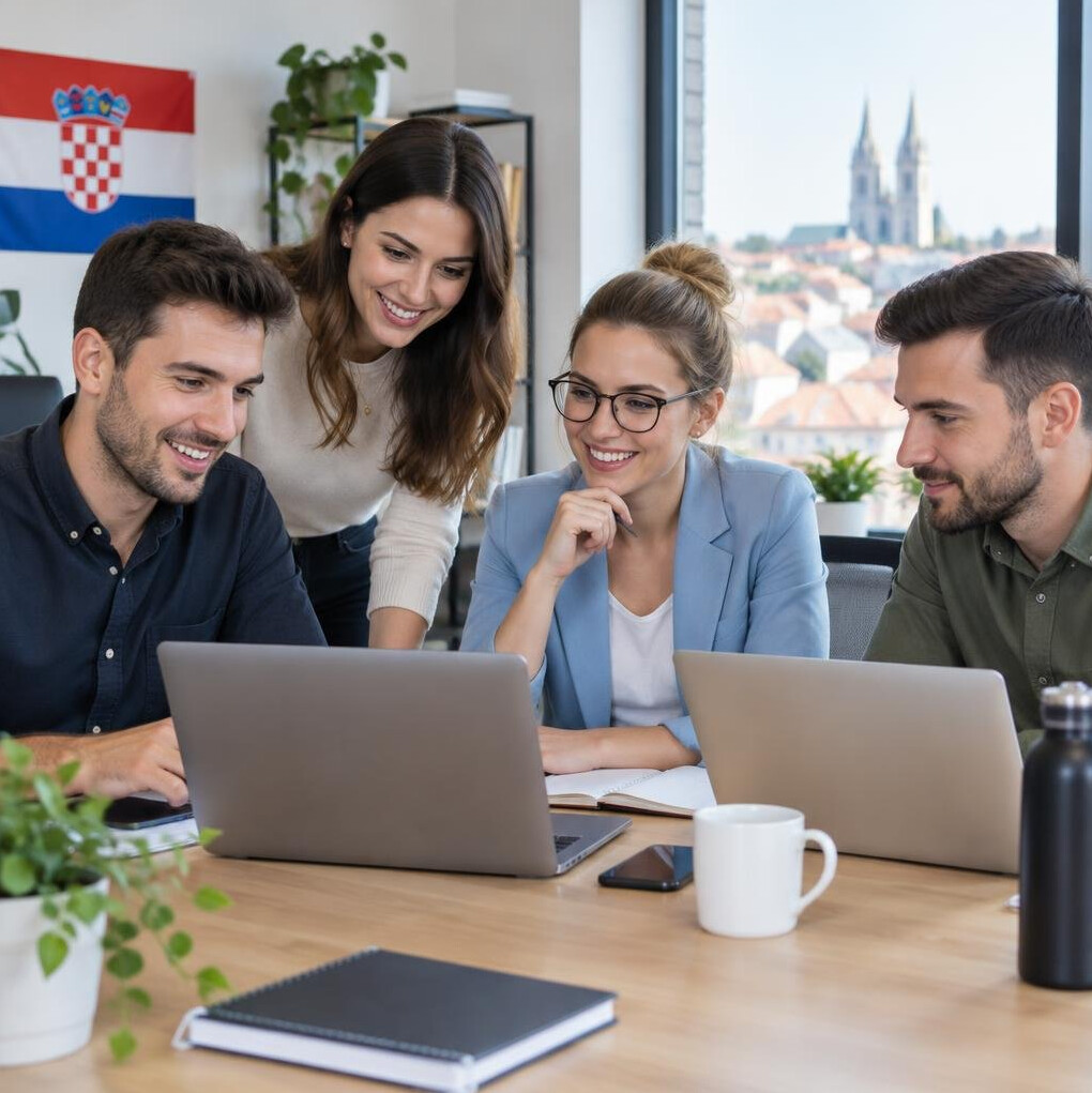 Young professionals working together on laptops in a bright office